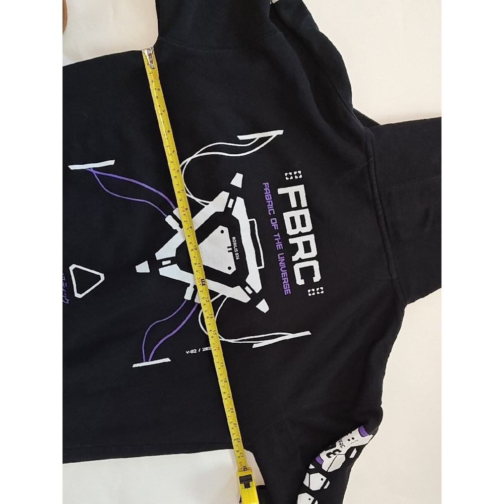 Men FBRC Black Zip-Up Hoodie Sweater Large White & Purple Graphics Pockets - Picture 12 of 15